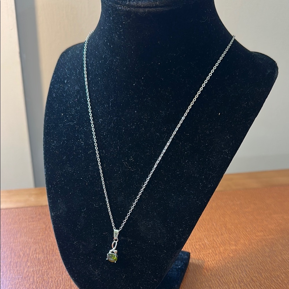 J Lo Elegant Silver Necklace with Green Pendant‎